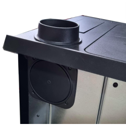 Kachľový sporák Plamen 850 Glas, s výhrevným výkonom 8-11kW, pravá strana, v červenom farebnom prevedení - vývod 