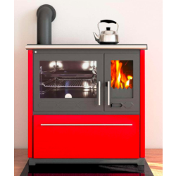 Kachľový sporák Plamen 850 Glas, s výhrevným výkonom 8-11kW, pravá strana, v červenom farebnom prevedení 